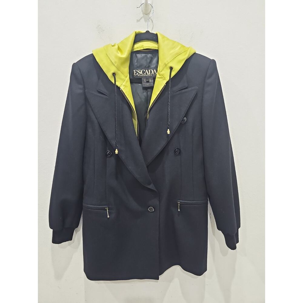 Escada Margaretha Ley Wool Black Jacket Blazer Removable Hoodie S - Picture 5 of 14